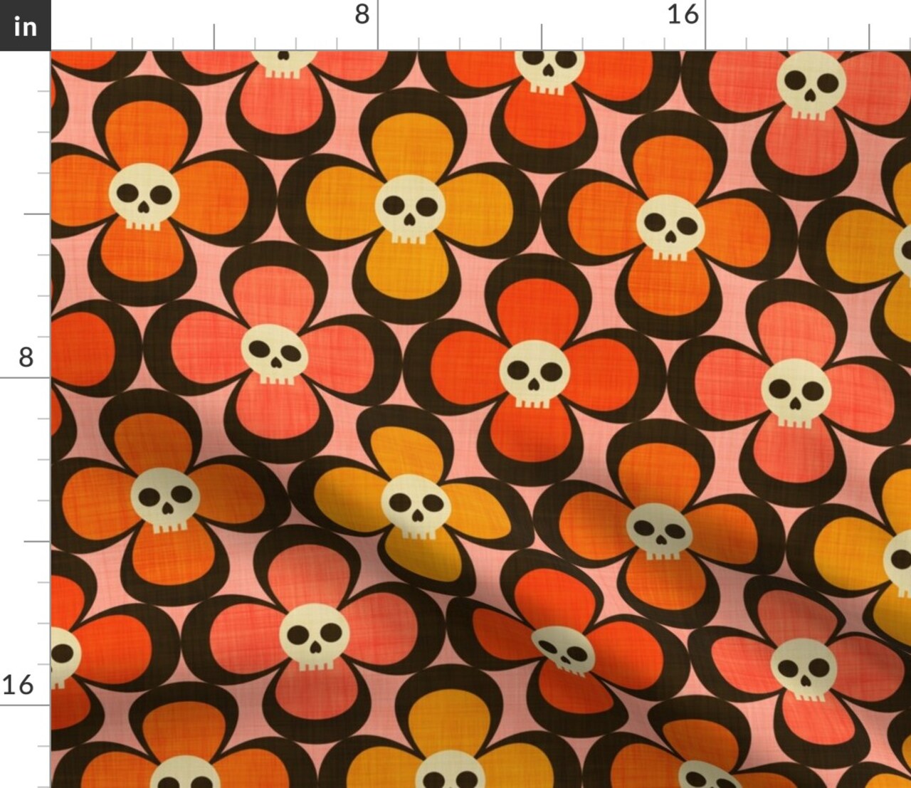 Floral Skulls Pink Orange Yellow Flowers Abstract Geometric Autumn Custom Printed Fabric by Spoonflower Various Fabrics by the Yard or Fat Quarter